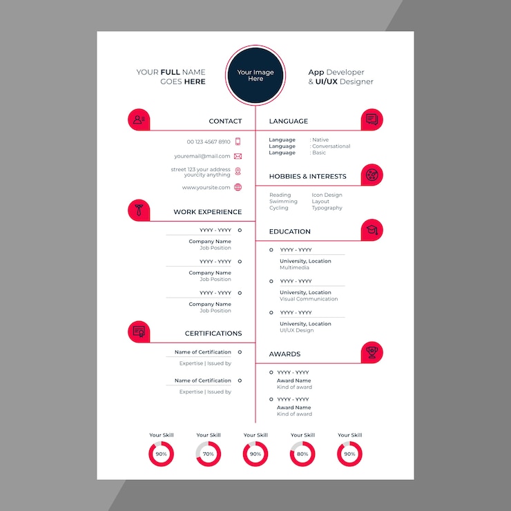 Vecteur cv / cv design avec des icônes de la ligne