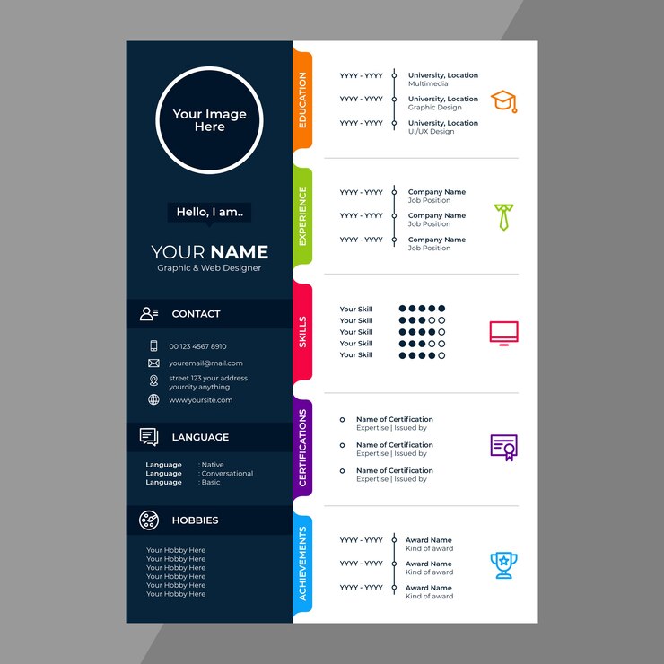 Vecteur cv / cv design avec des icônes de la ligne