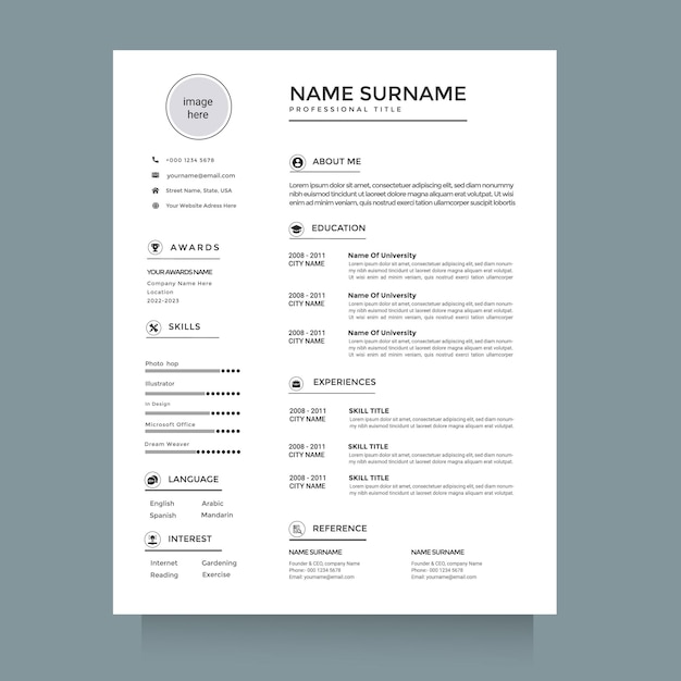 CV CV vecteur CV minimaliste pour la conception de CV polyvalent modèle de conception de curriculum vitae