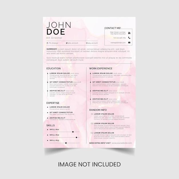 Vecteur un cv pour john roe avec un fond rose et les mots 