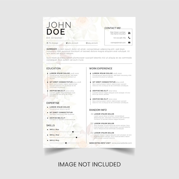 Vecteur un cv pour john roe avec une liste d'emplois.