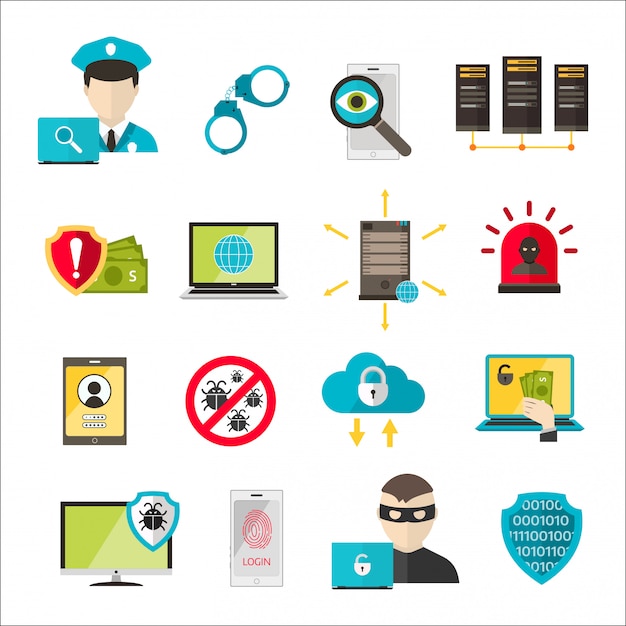 Cyber-attaque de virus d&#39;icônes de sécurité Internet
