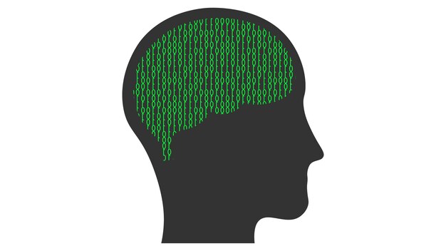Cyber-cerveau avec code binaire illustration vectorielle sur fond noir