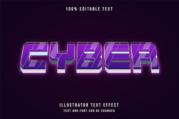 Cyber, Effet De Texte Modifiable 3d Style Néon Dégradé Violet