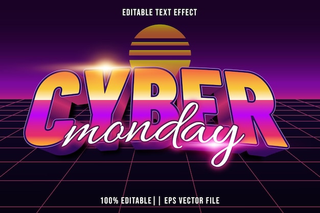 Vecteur cyber lundi effet de texte modifiable 3d style moderne