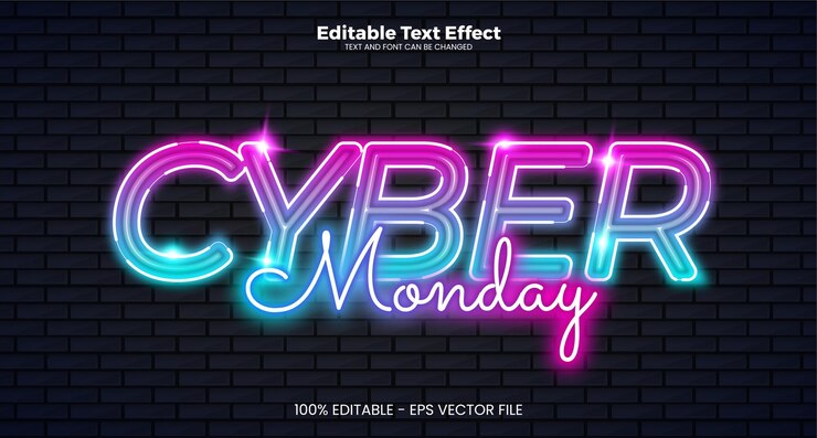 Vecteur cyber lundi effet de texte modifiable dans le style néon moderne