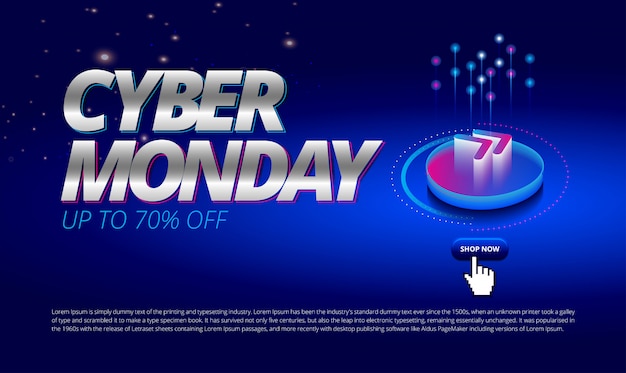 Cyber Monday Espace De Vente En Ligne Espace Bleu Avec La Prochaine Boutique D'icônes Maintenant Pour La Couverture De Bannière Promotion