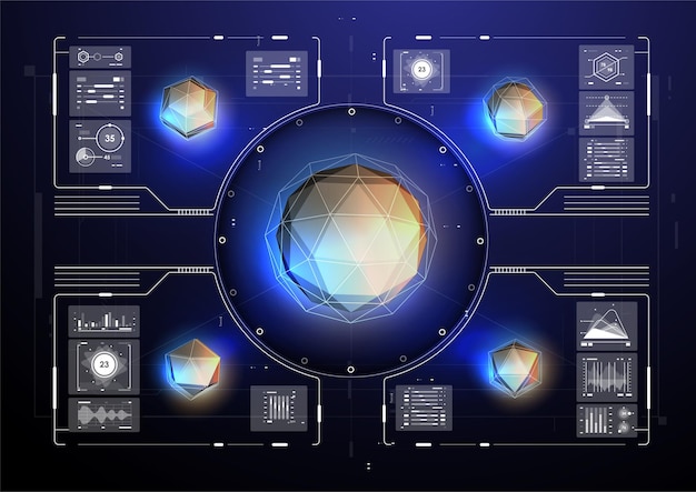 Cyberespace Réalité virtuelle dans le style HUD. écrans d'affichage pour les titres techniques et l'arrière-plan.