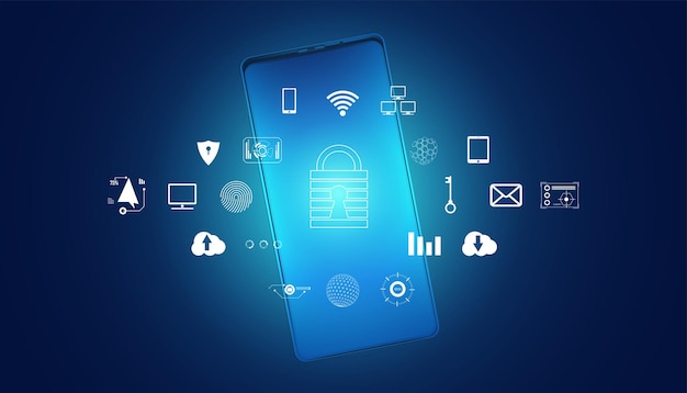 Cybersécurité Abstraite Avec Concept De Téléphone Et D'icônes Et Systèmes De Protection Internet