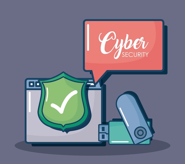 Cybersécurité Avec Bouclier Et Icône Usb Sur Fond Bleu