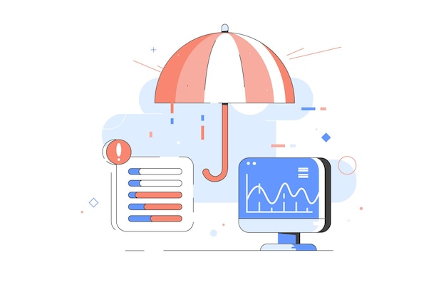 Cybersécurité Protéger les données concept de technologie numérique ordinateur parapluie vectoriel élément de conception web