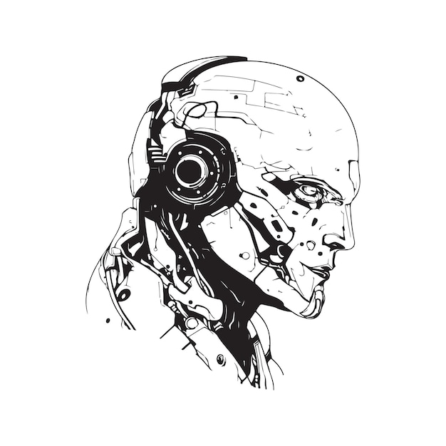 Cyborg vecteur concept art numérique illustration dessinée à la main