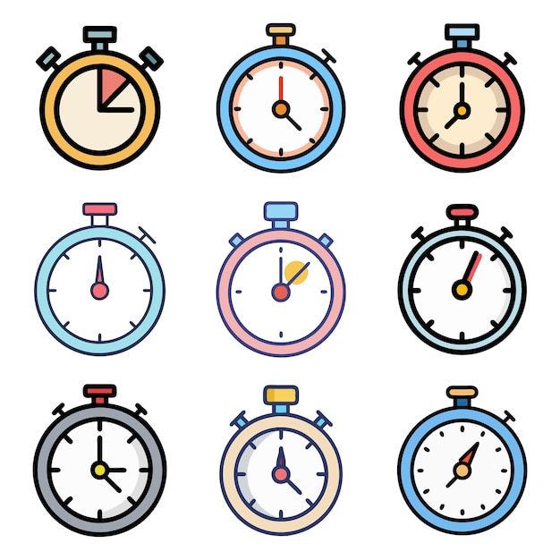 Cycles de vitesse et de temps Stopwatch Horloge Vector Icons Pack
