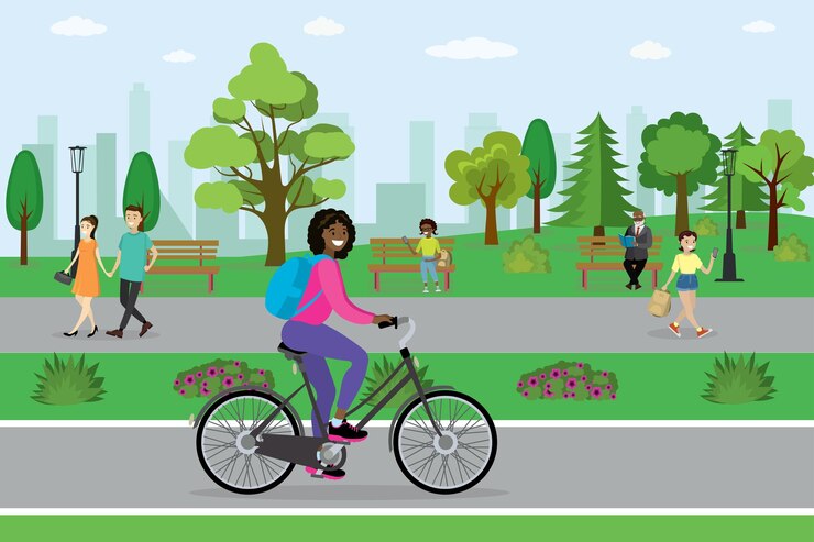 Vecteur une cycliste afro-américaine à cheval dans le parc illustration vectorielle