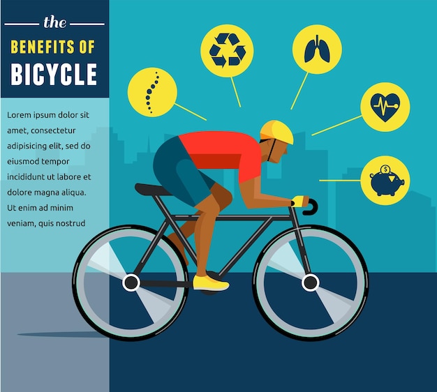 Vecteur cycliste à cheval sur le jeu d'icônes d'affiche d'infographie de vélo