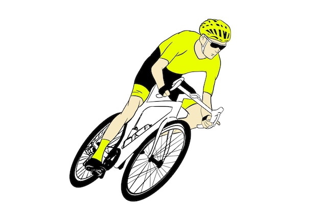 Vecteur cycliste cycliste athlète portant des lunettes de soleil sur le vélo de route coloration silhouette dessin de casque