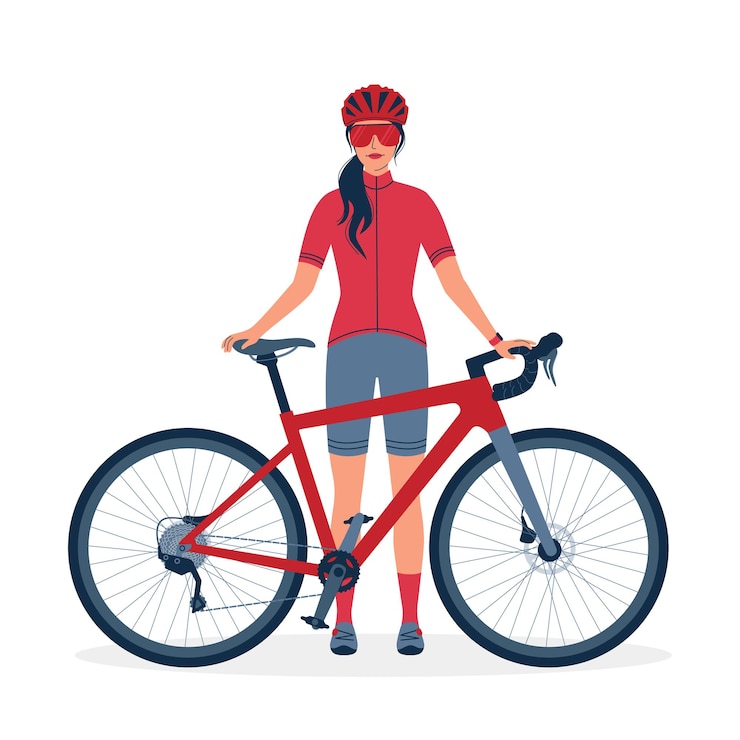 Vecteur cycliste de femme dans des vêtements de sport et des supports de casque avec un vélo