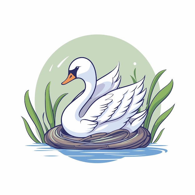 Vecteur cygne blanc sur un nid illustration vectorielle dans le style des dessins animés