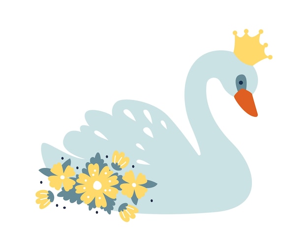 Vecteur cygne avec fleurs et couronne