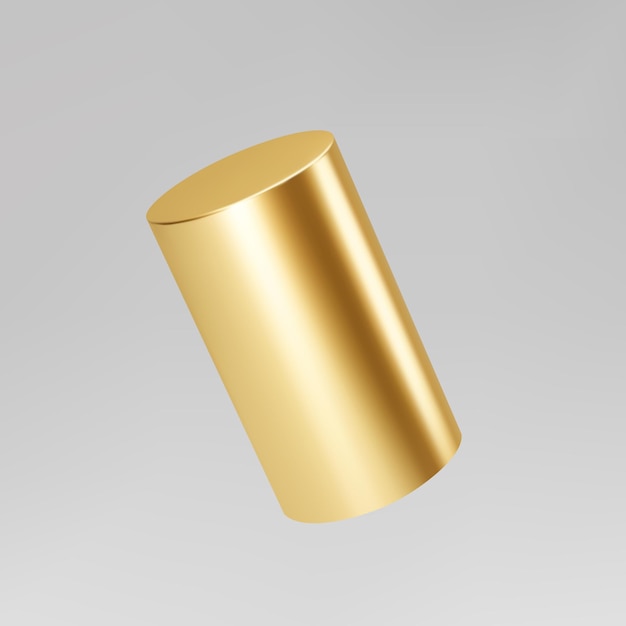Vecteur cylindre rotatif 3d or isolé sur fond gris. pilier cylindre, pipe dorée. vecteur de forme géométrique de base 3d.