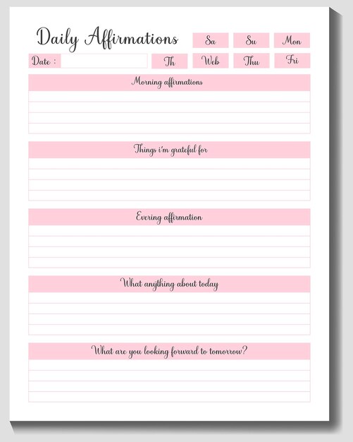 Daily Positive Affirmations Journal Et Planificateur Pour Les Femmes Design D'intérieurs Kdp