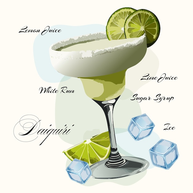 Daiquiri Cocktail Design plat Cocktail d'été Illustration vectorielle de la boisson
