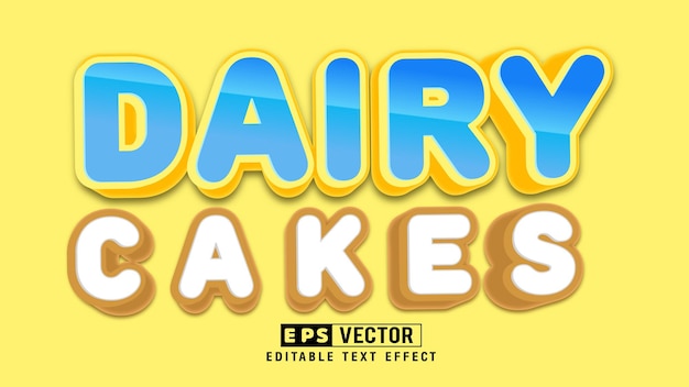 Dairy Cakes Fichier Vectoriel D'effet De Texte Modifiable 3d Avec Fond Mignon