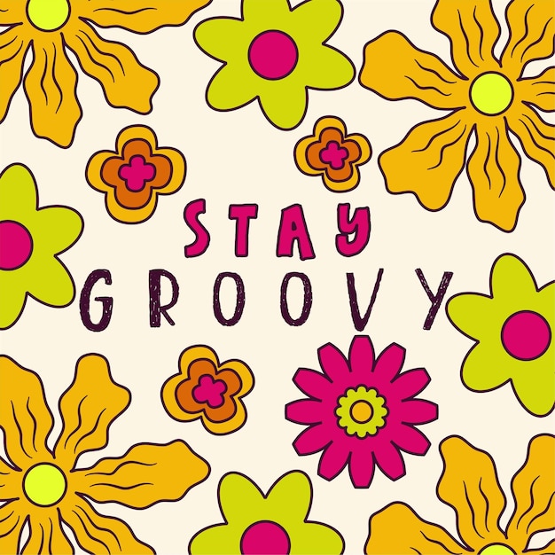 Daisy Flowers Trippy groovy poster for print design quote Psychedelic hippy groovy print Template poster vector illustration Abstract vector pattern Btight color