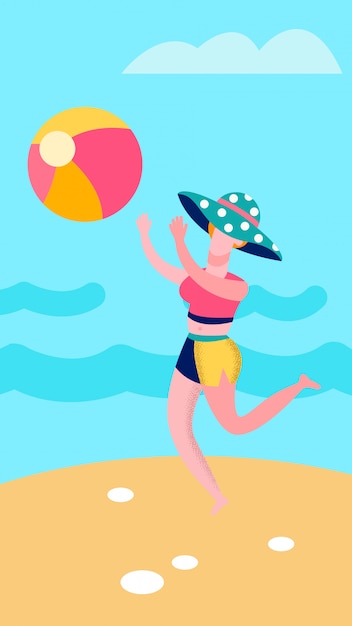 Dame élégante, lancer une balle sur la plage Illustration