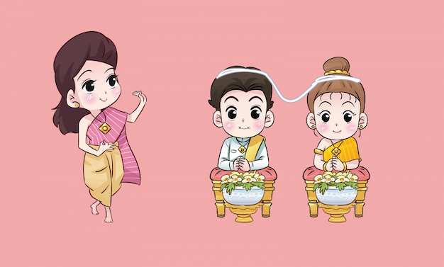 Dame Thaïlandaise Et Mariage Dessin Animé Thaïlandais