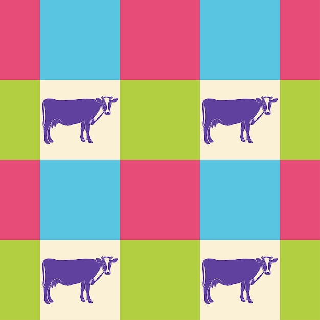 Vecteur damier avec des vaches vector seamless pattern fond d'écran parfait pour les impressions