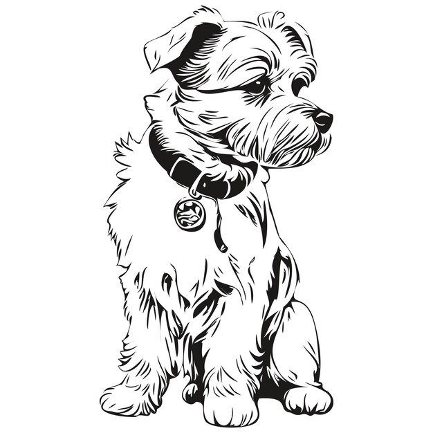 Dandie Dinmont Terriers Chien Noir Dessin Vecteur Isolé Visage Peinture Croquis Ligne Illustration Croquis Dessin