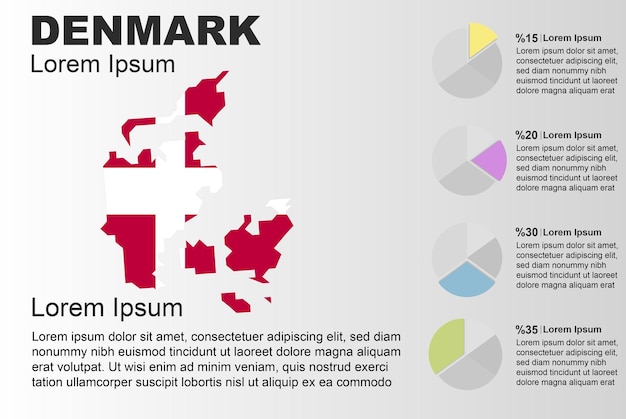 Danemark Infographie Usage Général Modèle Vectoriel Avec Camembert Danemark Pays Drapeau Carte Graphique