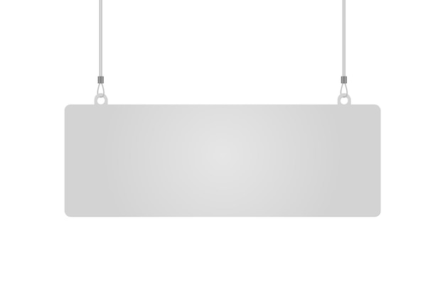 Vecteur dangler rectangulaire suspendu à une maquette réaliste du plafond pour pointeur publicitaire dans un supermarché