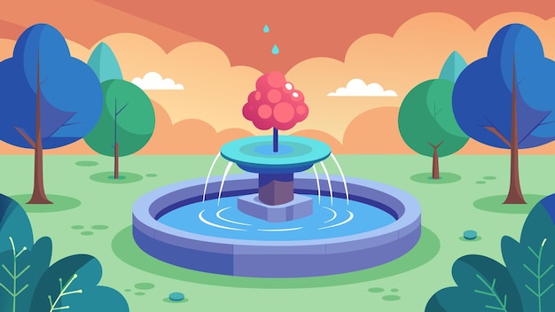 Vecteur dans le coin du jardin, une petite fontaine coule doucement de l'eau symbolisant le calme et