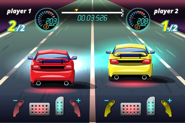 Dans la compétition de jeu, le joueur a utilisé une voiture à grande vitesse pour gagner dans le jeu de course.