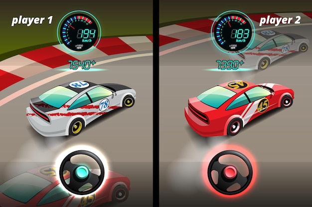 Dans la compétition de jeu, le joueur a utilisé une voiture à grande vitesse pour gagner dans le jeu de course.
