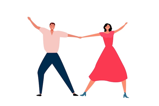 Danse D'un Bel Homme Et Femme Sur Fond Blanc Illustration Vectorielle Plane