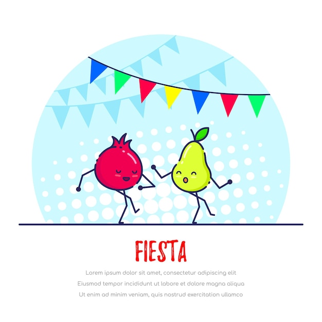 Danse Drôle De Couple De Fruits. Grenade Et Poire. Fiesta.