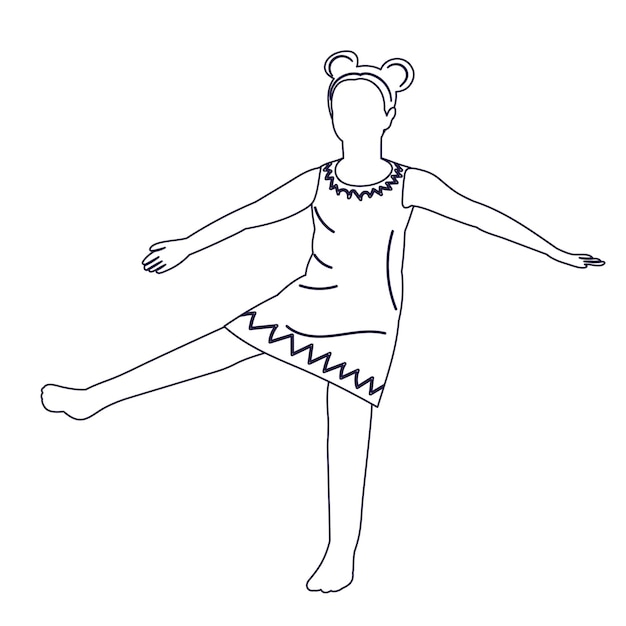 Vecteur danse enfant fille esquisse contour icône