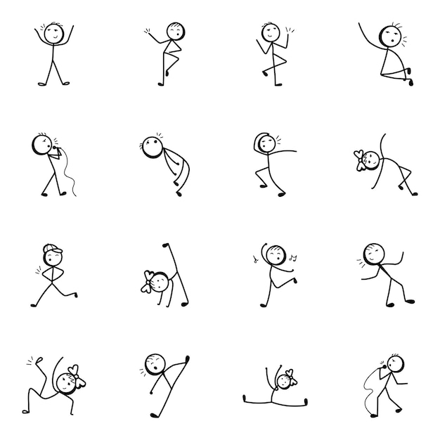 Danse Se Déplace Doodle Stick Figure Icônes