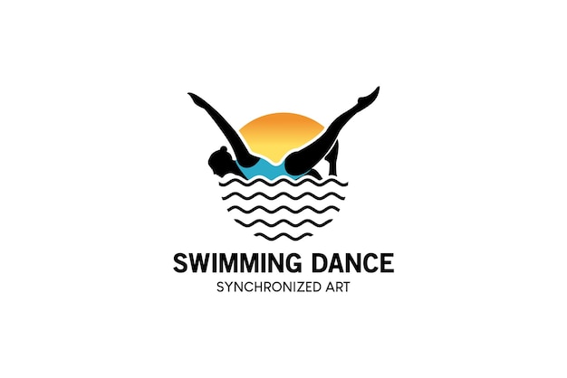 Danse synchronisée nage sport logo design femme silhouette nage danse sur les vagues d'eau