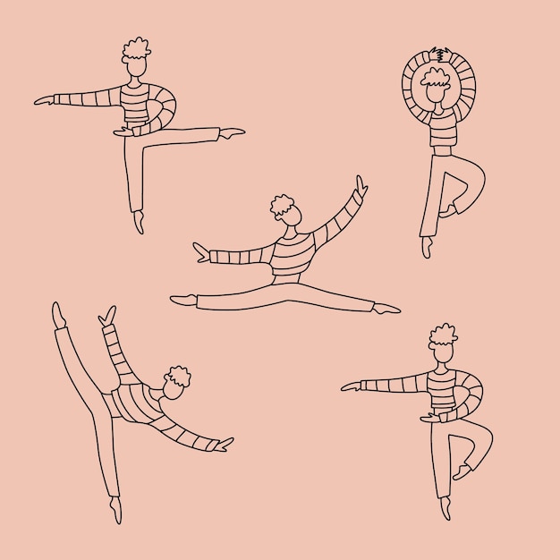 Danseur Ballet Pratique Vector Doodle Ensemble Linéaire