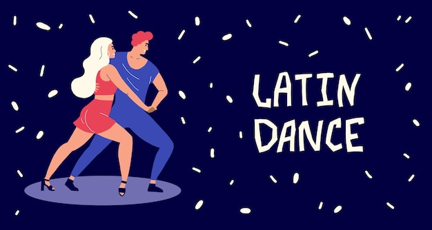 Vecteur des danseurs dansent des danses latines un homme et une femme montrent un concours de danse salsa et bachata et tango fe