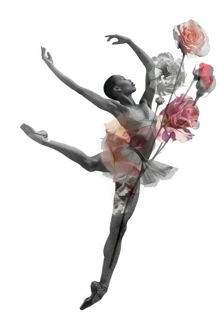 Vecteur danseuse de ballet avec une couverture florale
