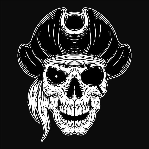 Vecteur dark art skull pirates capitaine skeleton illustration vintage pour vêtements vêtements