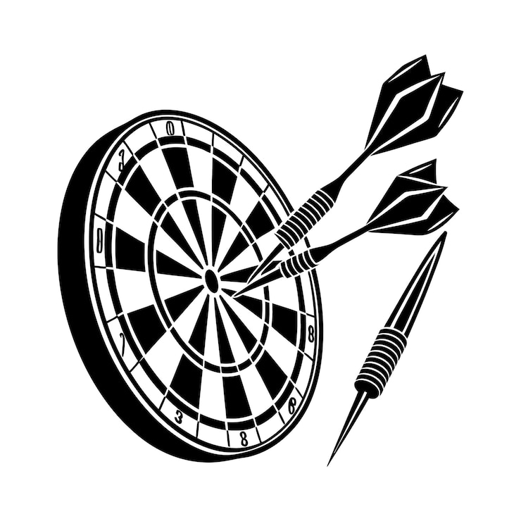 Vecteur darts vector art silhouette logo icon design noir et blanc il est également possible de le faire avec des fléchettes.