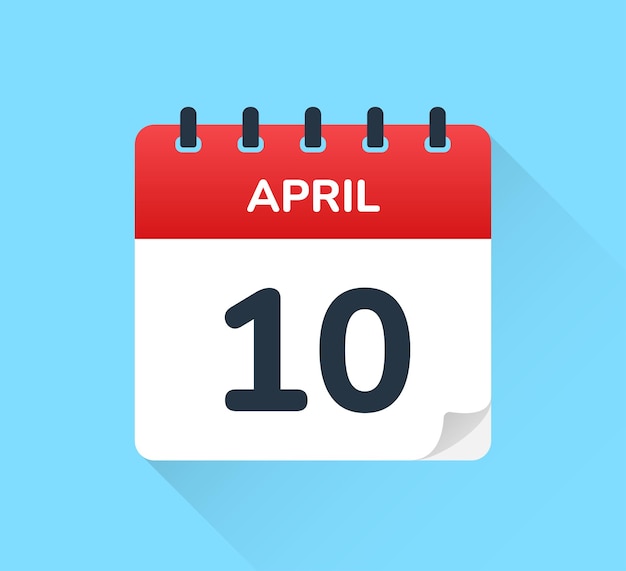 Date du 10 avril sur le calendrier vectoriel de conception plate