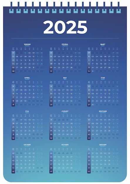 Vecteur date du calendrier 2025