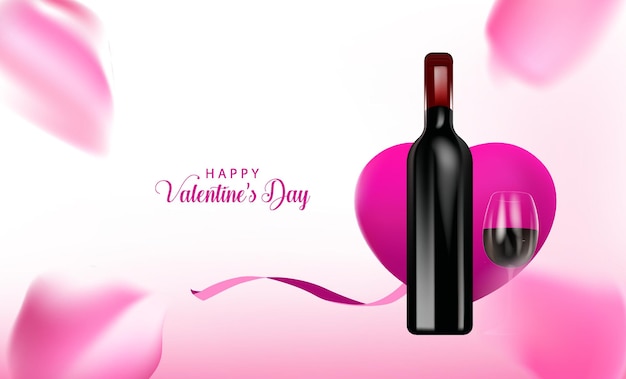 Date de la Saint-Valentin avec conception de vecteur de vin